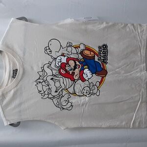 Nintendo Super Mario Boy's Mucsle Tank Top - Cream, Sz 14-16 XL